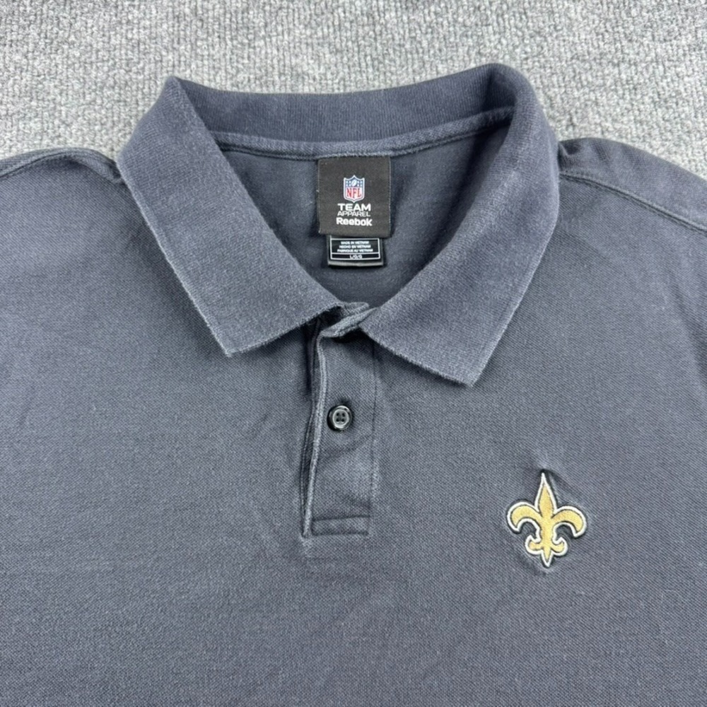 New Orleans Saints Polo Shirt Men‎ L Black Button Up Logo Football NFL Reebok